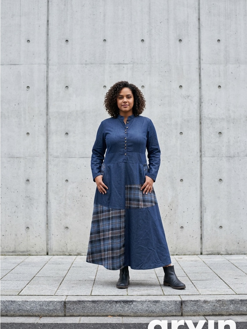 Zaful Gray Long Dress with Plaid